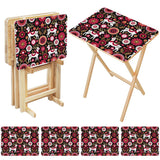 Nordic Folk Pink retro TV tray set of 4, size guide with table and rack dimensions