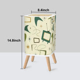 Retro Scandi Square Small Trash Can with Lid, 50s Motif Pattern Beige