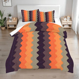 70s Retro Brown Orange Comforter Set: Queen Size Midcentury Microfiber Bedding