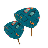 Triangle 60s Retro Tripod Nesting Table Set, Cocktail Pattern Blue