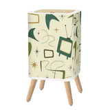 Retro Scandi Square Small Trash Can with Lid, 50s Motif Pattern Beige
