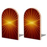 Retro Orange Sunburst wooden bookends, set of 2, with an orange sunburst on deep red