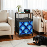 Blue Retro 70s Peacock Eyes Bedside Table with Charging Station