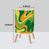 Retro Square Small Trash Can with Lid, 1970s Psychedelic Swirl Acidwave Green Yellow Orange