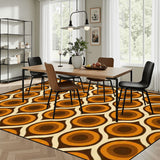 Retro 70s Peacock Area Rug: Orange Brown Non-Slip Plush, 12x9 ft / 365x274 cm