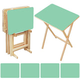 Pale Green retro TV tray set of 4, open table and four folded trays with storage rack