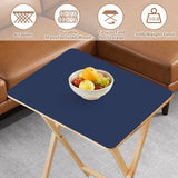 Deep Indigo retro TV tray set of 4, tabletop close-up with fruit bowl