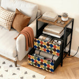 Retro Midcentury Bedside Table - Cabinet with Power Strip & 2 Drawers