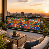 70s Floral Outdoor Balcony Cover – Retro Waterproof Fence Privacy Screen