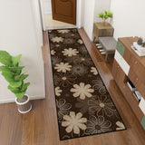 Mocha Retro Flower Hallway Runner Rugs – 60s 70s Midcentury Designs