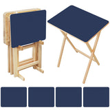 Deep Indigo retro TV tray set of 4, open table and four folded trays with storage rack