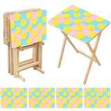 Retro 50s Pastel Lemon Wooden TV Tray Tables - Set of 4 with Stand