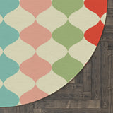 Pastel Colors Boho Round Rug, Retro 60s Style Midcentury Area Carpet