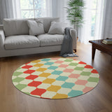Pastel Colors Boho Round Rug, Retro 60s Style Midcentury Area Carpet