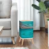 Turquoise & Gray Faux Woodgrain Retro 10L Square Lidded Trash Can