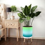 Retro Flower Pot - 70s Style, Wooden Legs, Fading Blue Green