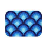 Mid Century Blue Peacock Design Bathroom Mat, Retro 70s Decor