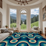Large Blue 70s Retro Rug 12x9 ft – Midcentury Plush Non-Slip Area Rug