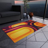 RETRO 70s Midcentury OUTDOOR RUG Orange Yellow Burgundy Non Slip, 4 Sizes