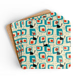 Atomic 50s 60s Drink Coasters – Retro Midcentury Cork Back Set of 4
