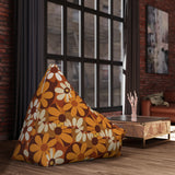 Bold Retro Flowers Bean Bag Chair Cover - Brown Orange Midcentury Decor, 2 sizes