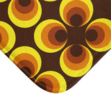 Retro 60s Floral Bath Mat | Mid Century Brown Yellow Flower Pattern