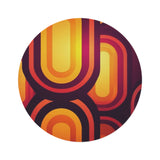 Bright 70s RETRO ROUND RUG, Boho Hippie Orange Burgundy Midcentury Accent Rug