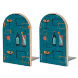 Retro Cocktail Icons wooden bookends, set of 2, with cocktail glasses on teal