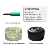 Retro Green White Floral Inflatable Ottoman – Midcentury Footstool Seat