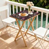 Dark Rose Garden retro TV tray set of 4, on a balcony with coffee and pastries