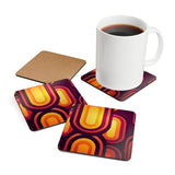 Retro 70s Midcentury Corkwood Coaster Set, Eco Cork Drinkware Gift