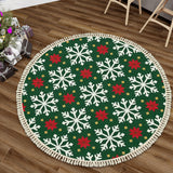 Vintage Style Green White Snowflake Round Christmas Retro Rug