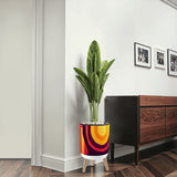 Retro 70s Scandi Style Plant Pot with Wooden Legs: Yellow Orange Red