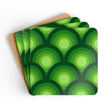 Green Retro 70s Corkwood Coaster Set | Midcentury Home Decor Gift