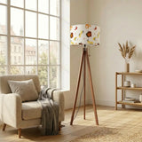 1960s Atomic Tripod Floor Lamp Mid Century Cocktail Pattern Linen Shade - retro floor lamps