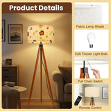 1960s Atomic Tripod Floor Lamp Mid Century Cocktail Pattern Linen Shade - retro floor lamps