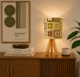 1960s Midcentury Retro Tripod Table Lamp: Green Beige Brown Linen Shade - retro table lamps