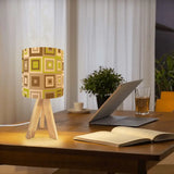 1960s Midcentury Retro Tripod Table Lamp: Green Beige Brown Linen Shade - retro table lamps