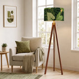 1970s Retro Scandi Tripod Floor Lamp with Green Monstera Leaves - retro floor lamps