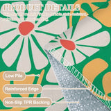 Floral Green White Yellow Midcentury Rug – No Tassels, Retro 70s Home Decor