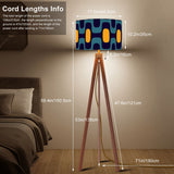 Retro 60s Blue Yellow Midcentury Floor Lamp - Scandi Wooden Tripod Light