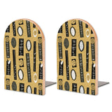 Retro Novelty Shapes wooden bookends, set of 2, with black and cream shapes on tan