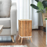Light Faux Wood Design on a Retro Square Trash Can with Press-Top Lid