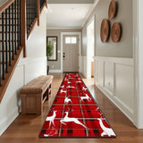 Red Plaid with White Reindeers Christmas Runner Rug 24" × 120"