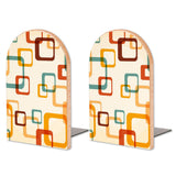 Retro Mod Squares wooden bookends, set of 2, with teal and orange rounded squares