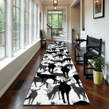 Black & White Reindeer Runner Rug – Scandinavian Winter Retro Hallway Decor