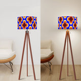 Scandi Tripod Floor Lamp, 1970s Blue Orange Geometric Floral
