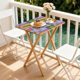 Atomic TV Lilac retro TV tray set of 4, on a balcony with coffee and pastries