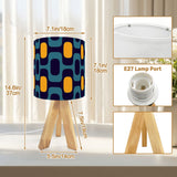 Retro 70s Pattern Table Lamp – Wood Tripod Base, Linen Shade