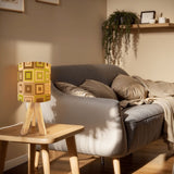 1960s Midcentury Retro Tripod Table Lamp: Green Beige Brown Linen Shade